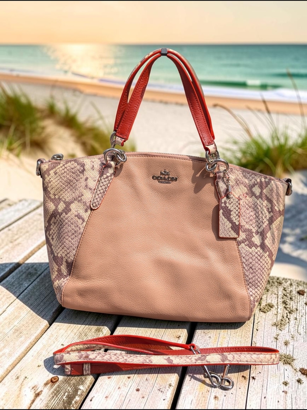 Coach Kelsey 2-Way Snakeskin and Leather Shoulder Bag (F13692)